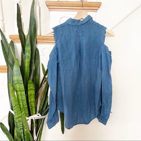 RAILS indigo linen romy blouse cold shoulders tie - Picture 9 of 9